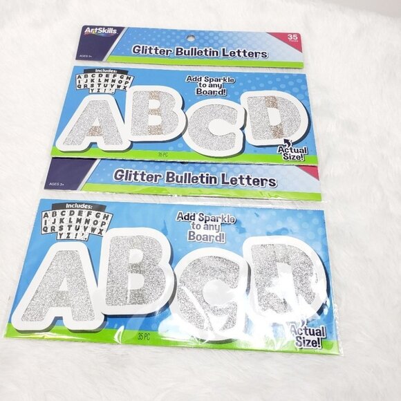 Glitter Bulletin Letters Numbers Bulk Lot Craft Foam Sparkle Blue Silver Gold - Picture 5 of 7